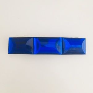 Vintage Women's Decorative Rectangular Blue Gem Barrette Latch Hair Clip